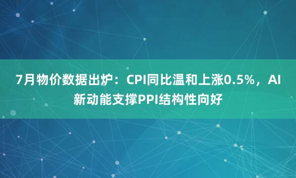 7月物价数据出炉：CPI同比温和上涨0.5%，AI新动能支撑PPI结构性向好