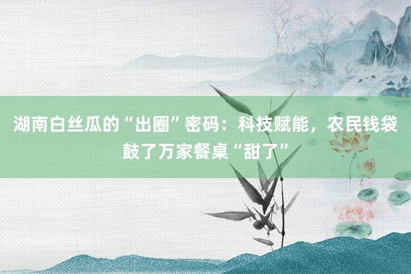 湖南白丝瓜的“出圈”密码：科技赋能，农民钱袋鼓了万家餐桌“甜了”