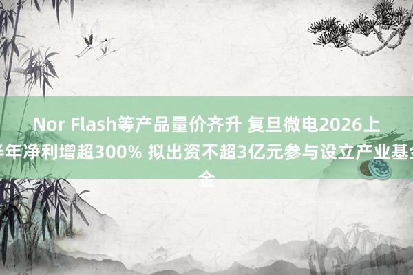 Nor Flash等产品量价齐升 复旦微电2026上半年净利增超300% 拟出资不超3亿元参与设立产业基金