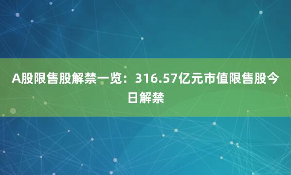 A股限售股解禁一览：316.57亿元市值限售股今日解禁