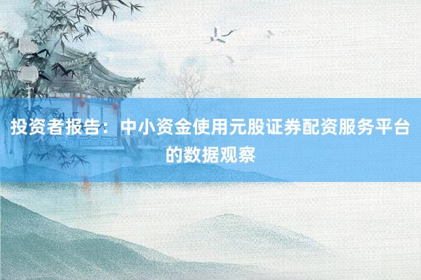投资者报告：中小资金使用元股证券配资服务平台的数据观察