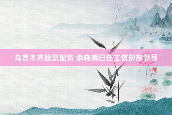 乌鲁木齐股票配资 余晓晖已任工信部部领导